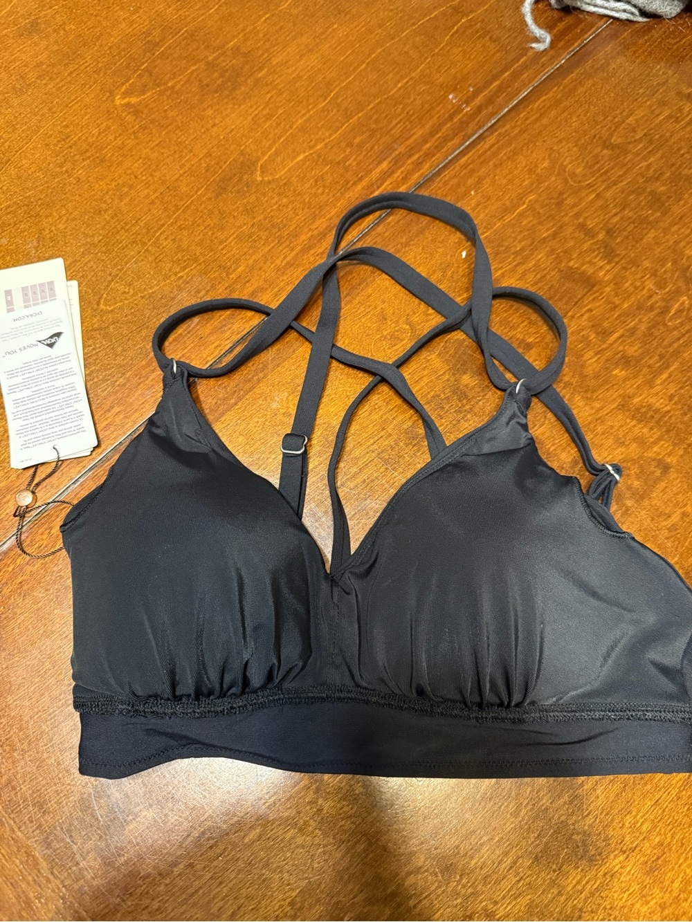 CALIA by Carrie Underwood Women’s Black Longline Bikini Top Strappy Cross Back